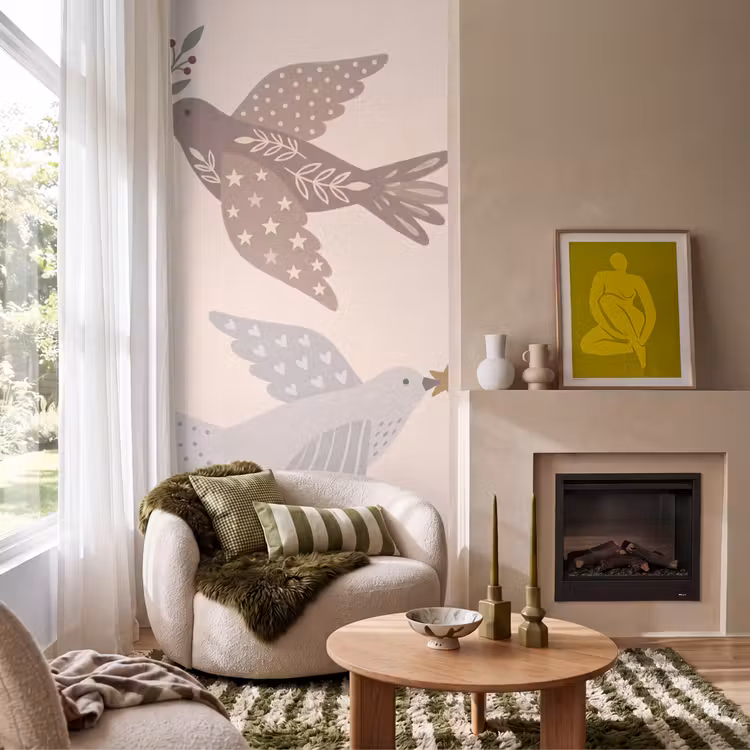 Behang - Vogel - Bessen - Natuur - Modern - Beige — 1