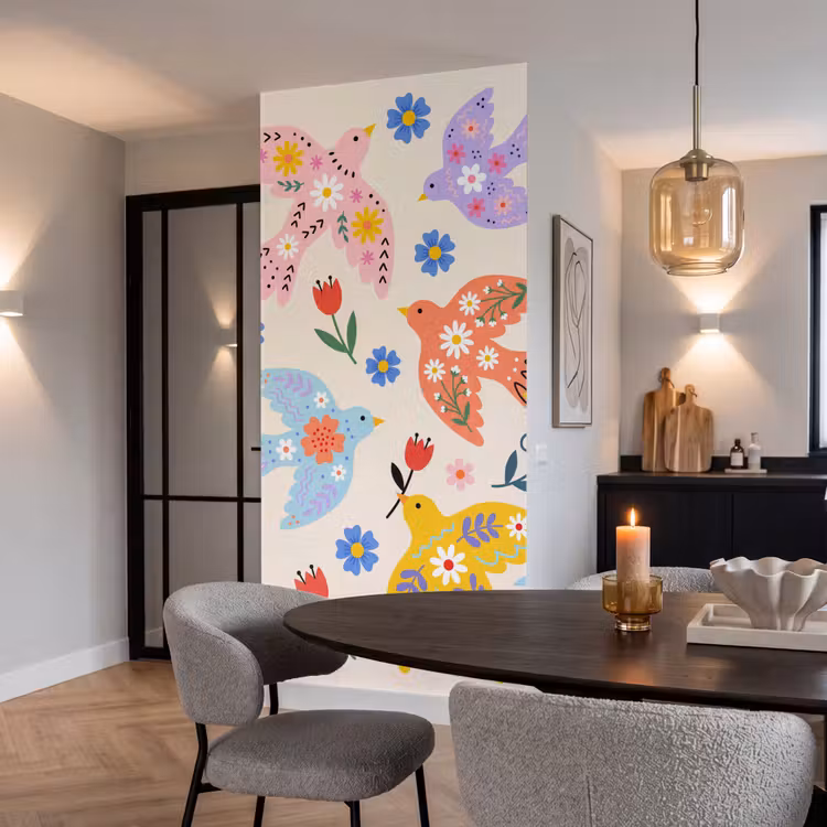 Behang - Vogel - Bloemen - Folk - Kleurrijk - Dieren — 5