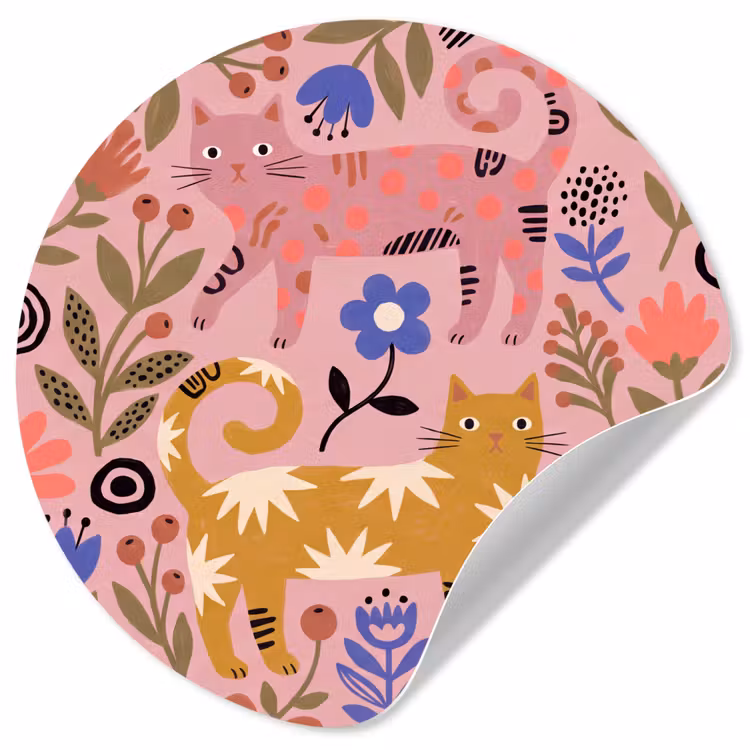 Behangcirkel - Kat - Bloemen - Dieren - Modern - Roze — 1