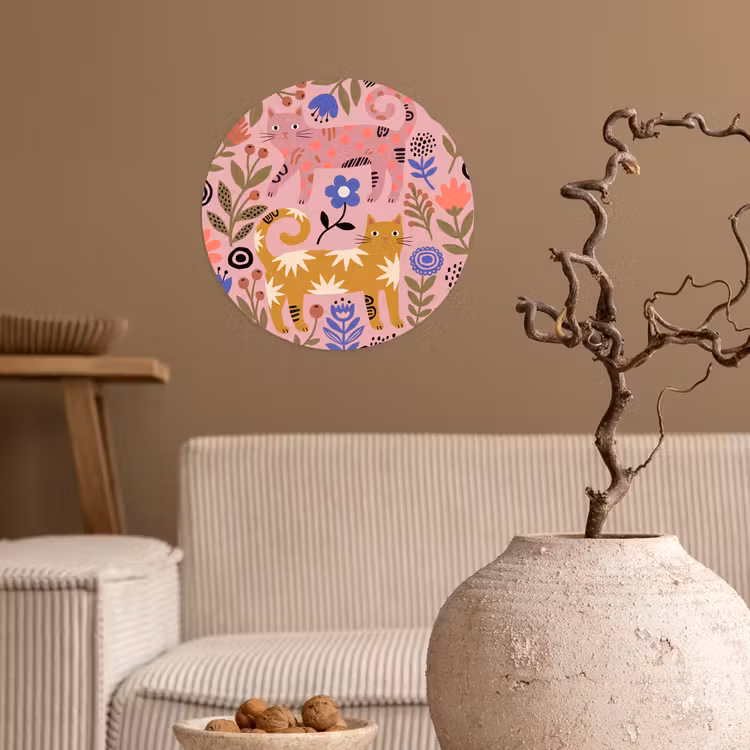 Behangcirkel - Kat - Bloemen - Dieren - Modern - Roze — 2