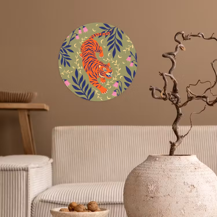 Behangcirkel - Tijger - Bladeren - Dieren - Illustratie - Oranje — 2