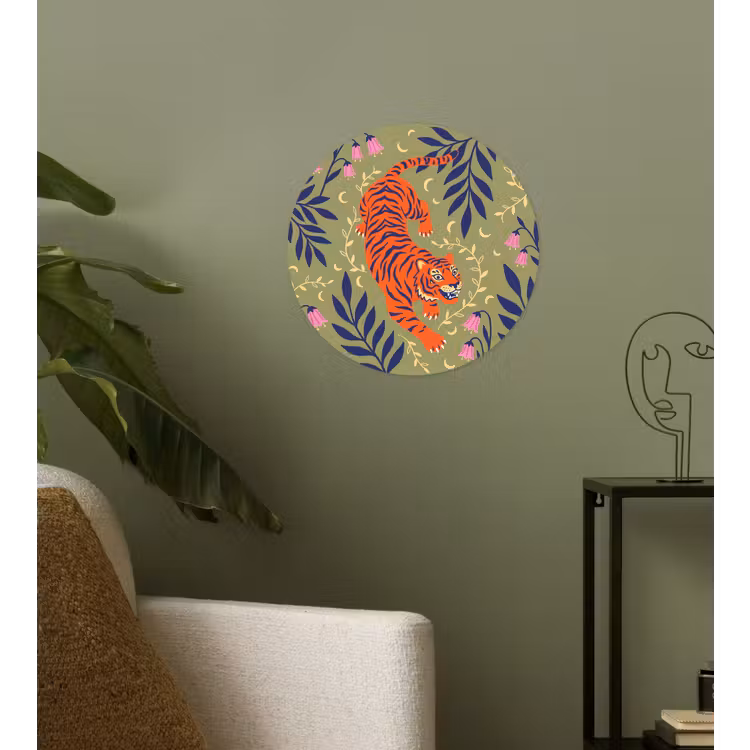Behangcirkel - Tijger - Bladeren - Dieren - Illustratie - Oranje — 3