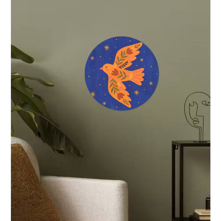 Behangcirkel - Vogel - Bloemen - Decoratief - Oranje - Blauw — 3
