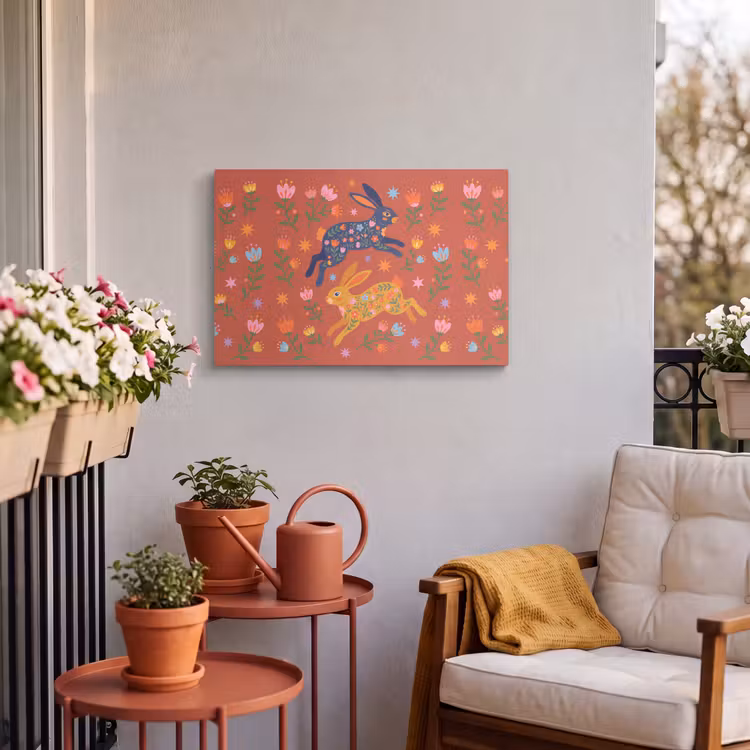 Buiten canvas - Konijn - Bloemen - Folk Art - Kleurrijk - Dieren — 3