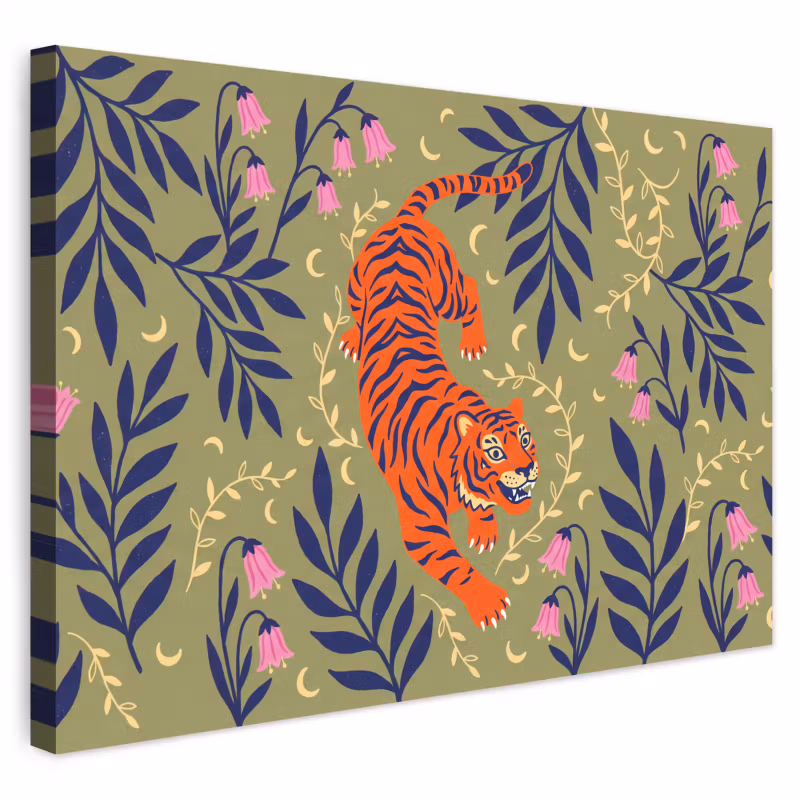 Buiten canvas - Tijger - Bladeren - Dieren - Illustratie - Oranje — 1