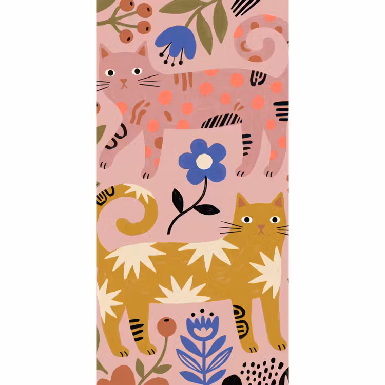Behang - Kat - Bloemen - Dieren - Modern - Roze — 2