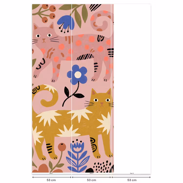 Behang - Kat - Bloemen - Dieren - Modern - Roze — 6