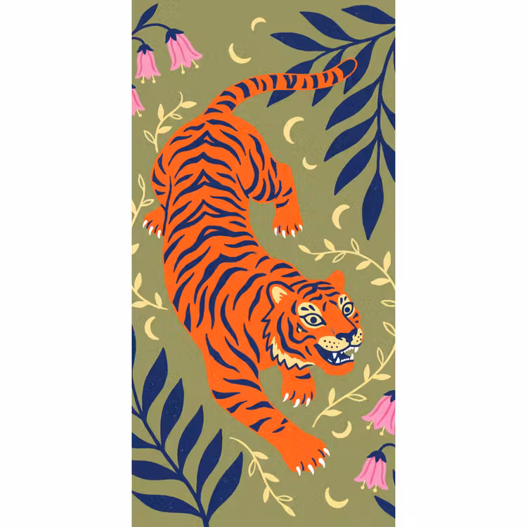 Behang - Tijger - Bladeren - Dieren - Illustratie - Oranje — 2