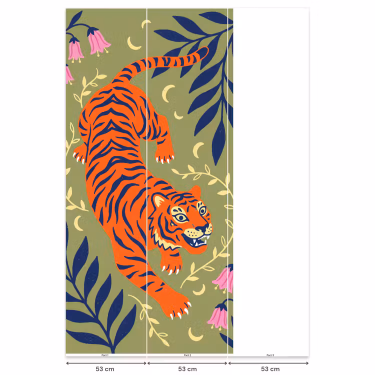 Behang - Tijger - Bladeren - Dieren - Illustratie - Oranje — 6