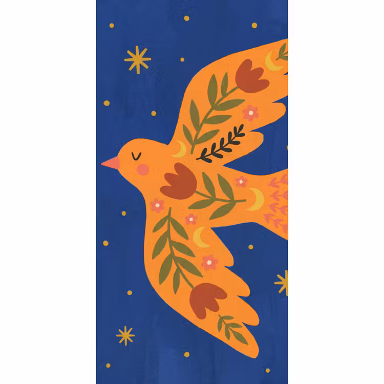 Behang - Vogel - Bloemen - Decoratief - Oranje - Blauw — 2