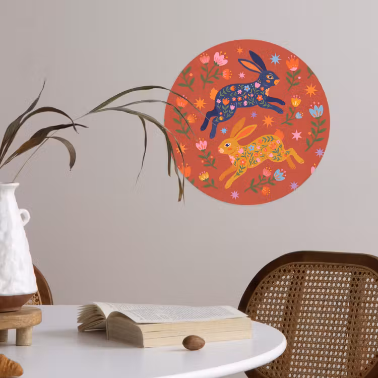 Behangcirkel - Konijn - Bloemen - Folk Art - Kleurrijk - Dieren — 4