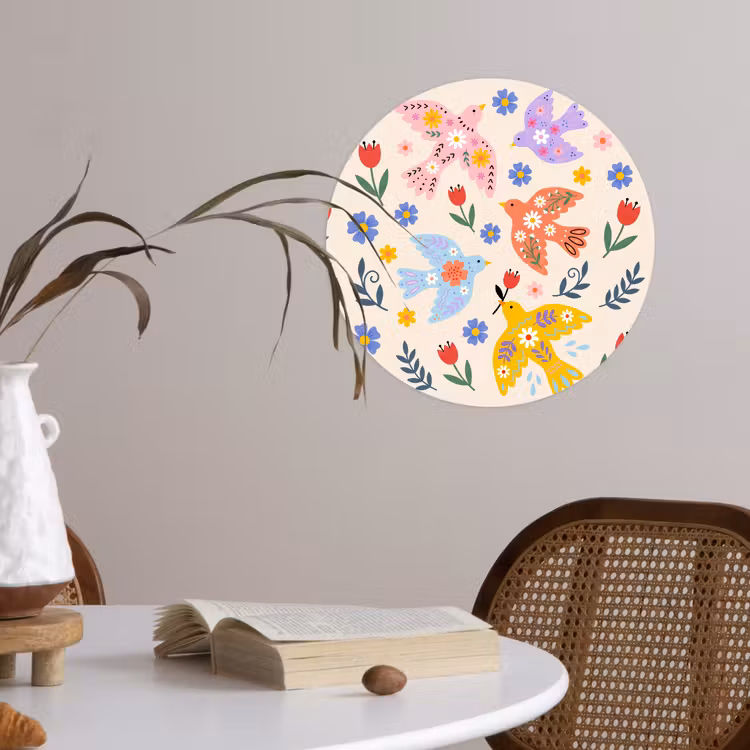 Behangcirkel - Vogel - Bloemen - Folk - Kleurrijk - Dieren — 4