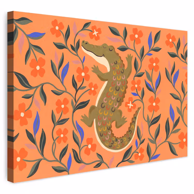 Buiten canvas - Dieren - Bloemen - Oranje - Illustratie - Natuur — 1