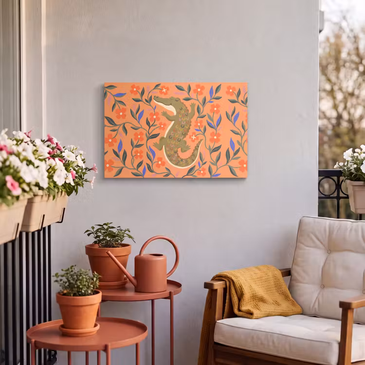 Buiten canvas - Dieren - Bloemen - Oranje - Illustratie - Natuur — 3