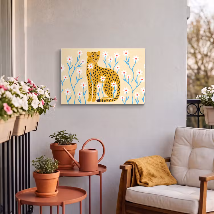 Buiten canvas - Dieren - Jachtluipaard - Bloemen - Modern - Geel — 3