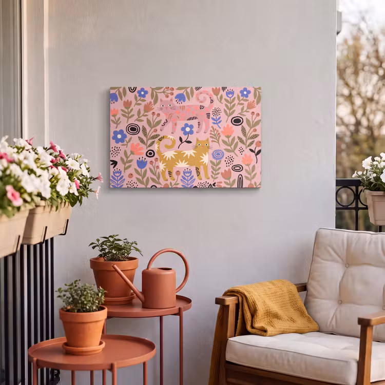 Buiten canvas - Kat - Bloemen - Dieren - Modern - Roze — 3