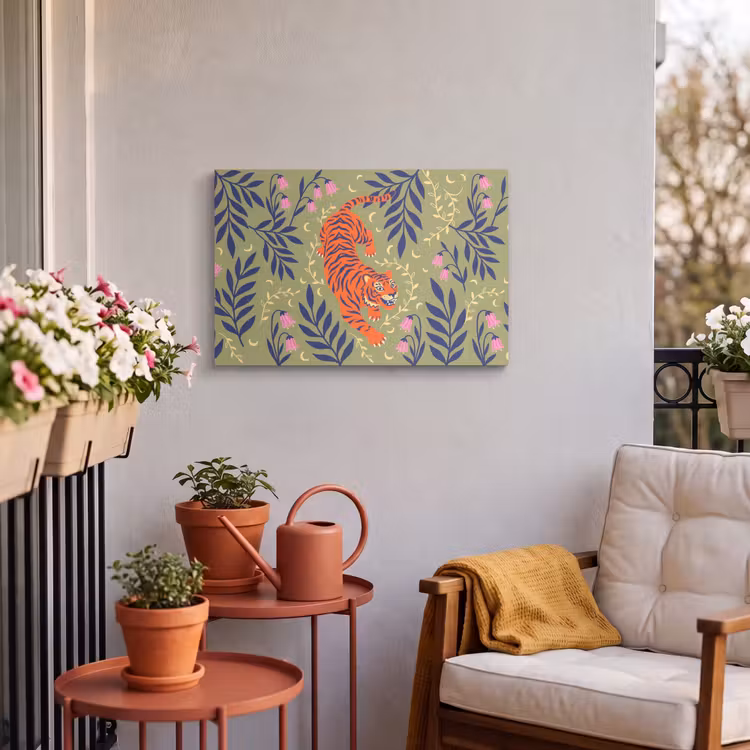 Buiten canvas - Tijger - Bladeren - Dieren - Illustratie - Oranje — 3