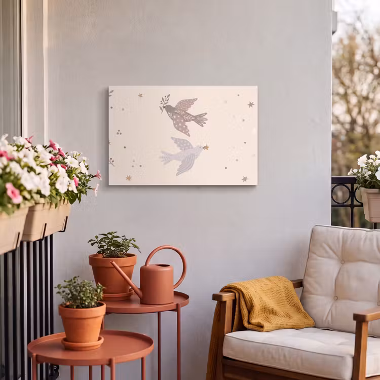 Buiten canvas - Vogel - Bessen - Natuur - Modern - Beige — 3