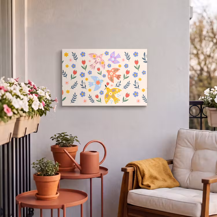 Buiten canvas - Vogel - Bloemen - Folk - Kleurrijk - Dieren — 3