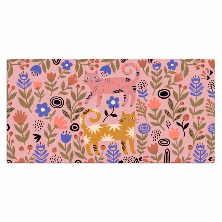 Bureau onderlegger - Kat - Bloemen - Dieren - Modern - Roze — 2