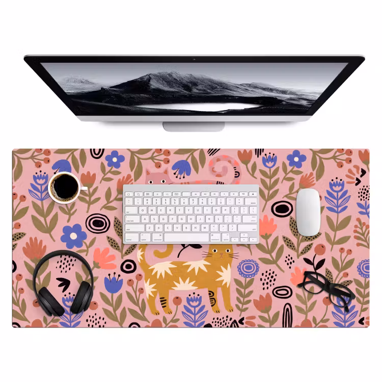Bureau onderlegger - Kat - Bloemen - Dieren - Modern - Roze — 4
