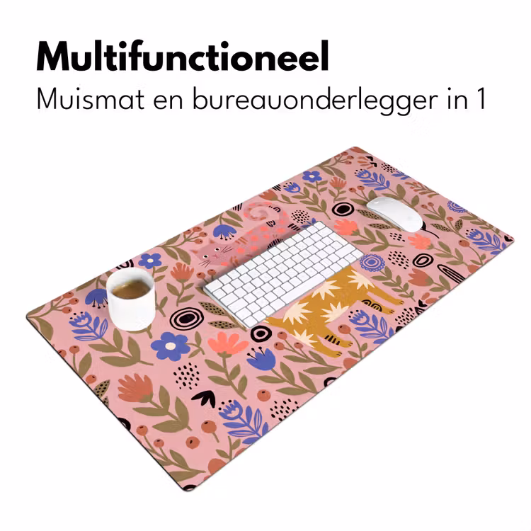 Bureau onderlegger - Kat - Bloemen - Dieren - Modern - Roze — 7