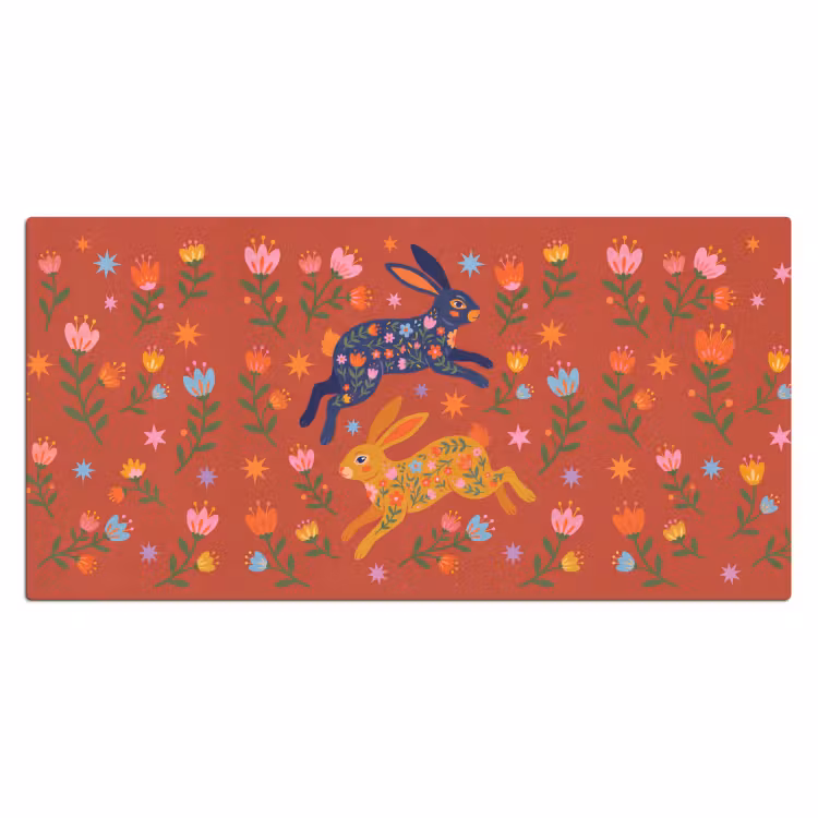 Bureau onderlegger - Konijn - Bloemen - Folk Art - Kleurrijk - Dieren — 2