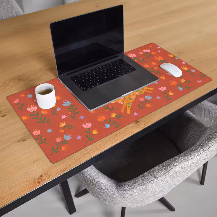 Bureau onderlegger - Konijn - Bloemen - Folk Art - Kleurrijk - Dieren — 3