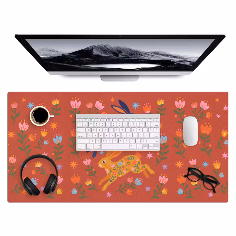 Bureau onderlegger - Konijn - Bloemen - Folk Art - Kleurrijk - Dieren — 4