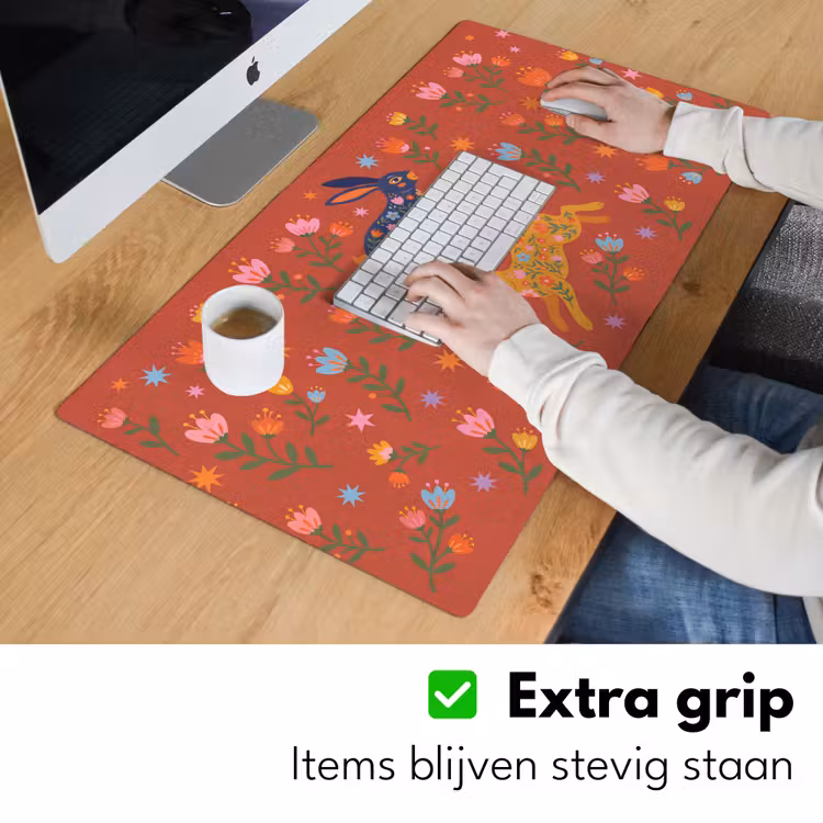 Bureau onderlegger - Konijn - Bloemen - Folk Art - Kleurrijk - Dieren — 6