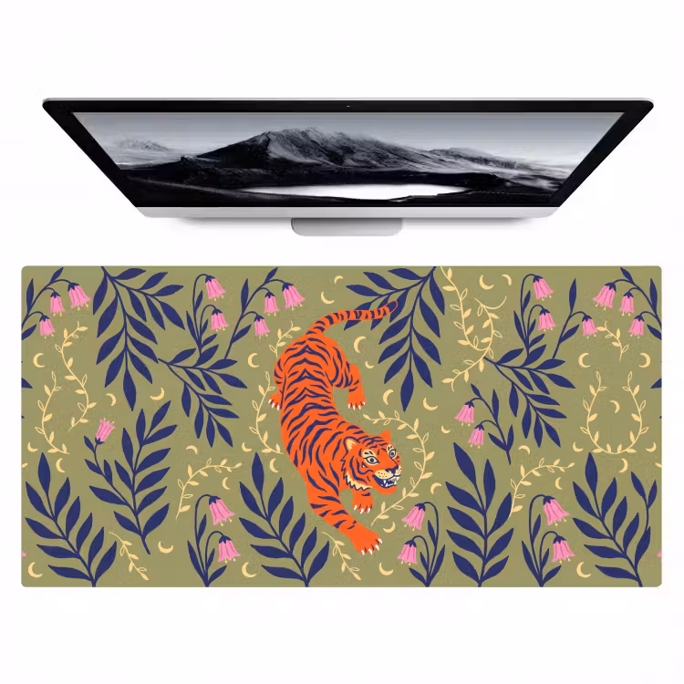 Bureau onderlegger - Tijger - Bladeren - Dieren - Illustratie - Oranje — 1