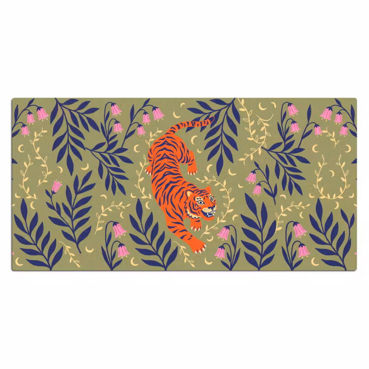 Bureau onderlegger - Tijger - Bladeren - Dieren - Illustratie - Oranje — 2