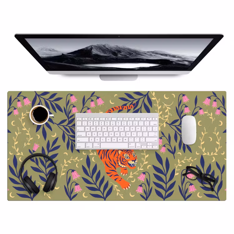 Bureau onderlegger - Tijger - Bladeren - Dieren - Illustratie - Oranje — 4