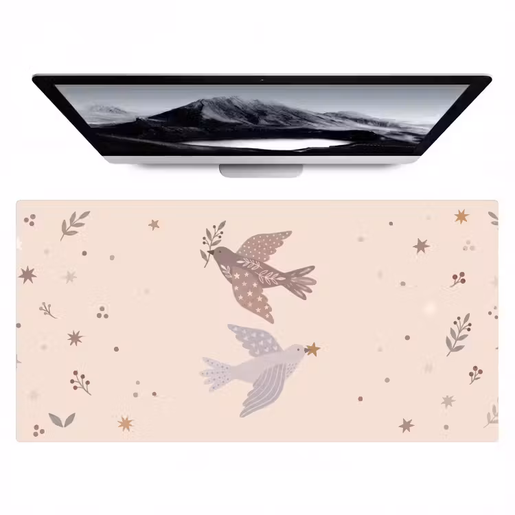 Bureau onderlegger - Vogel - Bessen - Natuur - Modern - Beige — 1