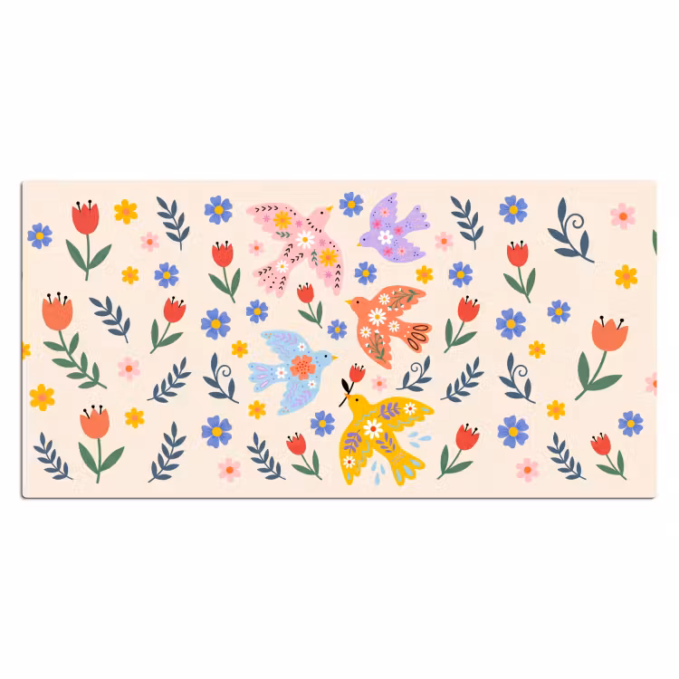 Bureau onderlegger - Vogel - Bloemen - Folk - Kleurrijk - Dieren — 2