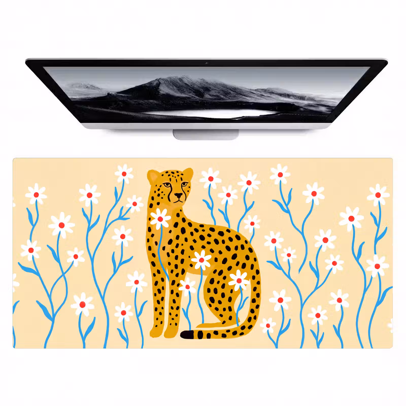 Bureau onderlegger - Dieren - Jachtluipaard - Bloemen - Modern - Geel — 1