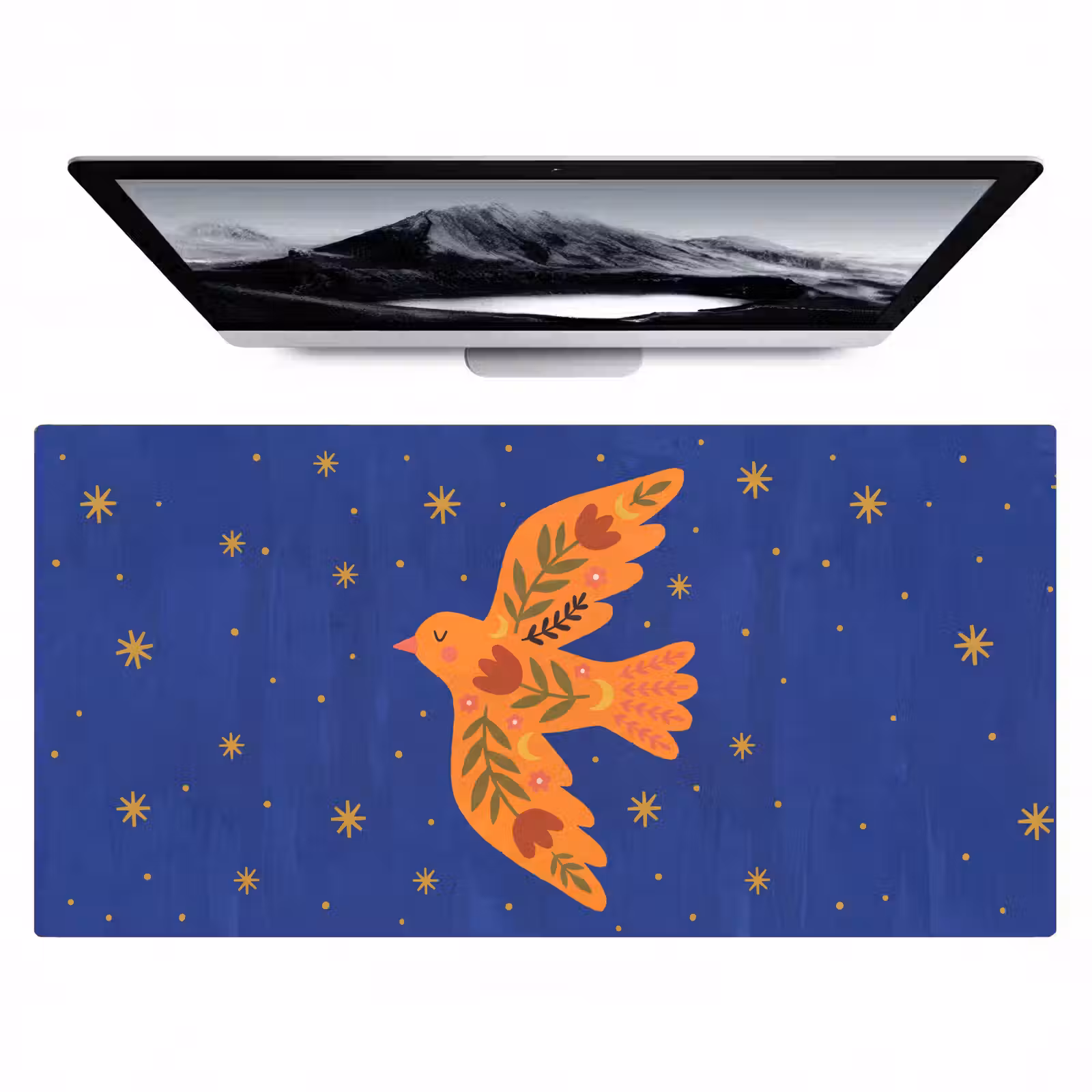Bureau onderlegger - Vogel - Bloemen - Decoratief - Oranje - Blauw — 1