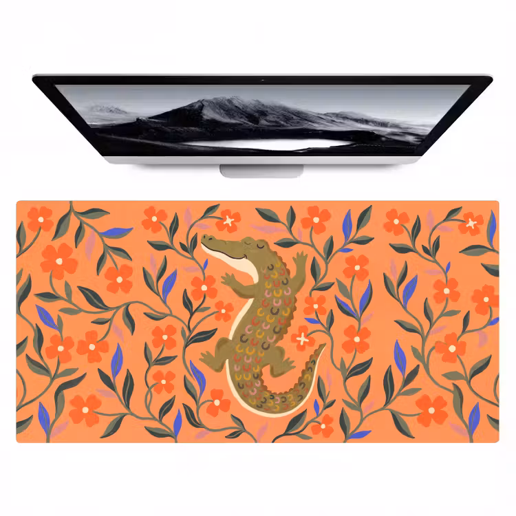 Bureau onderlegger - Dieren - Bloemen - Oranje - Illustratie - Natuur — 1