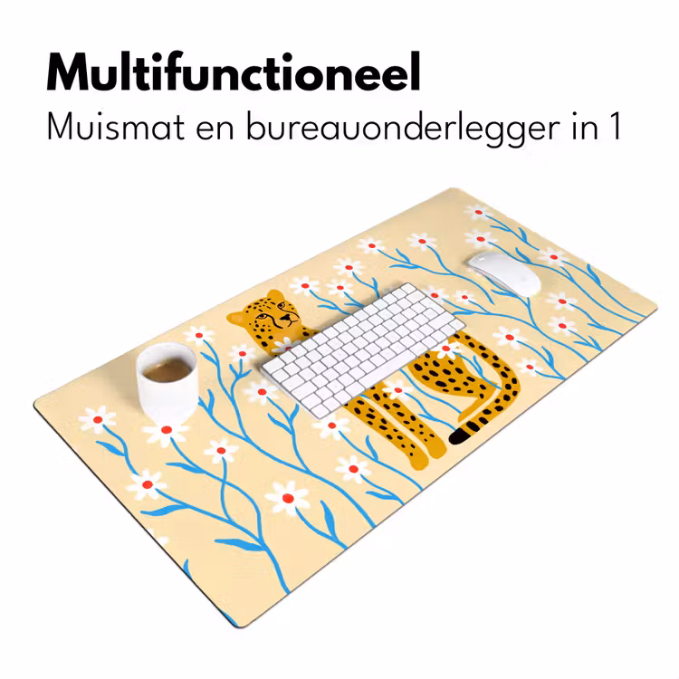 Bureau onderlegger - Dieren - Jachtluipaard - Bloemen - Modern - Geel — 7