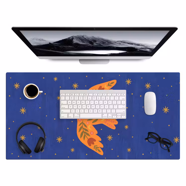 Bureau onderlegger - Vogel - Bloemen - Decoratief - Oranje - Blauw — 4