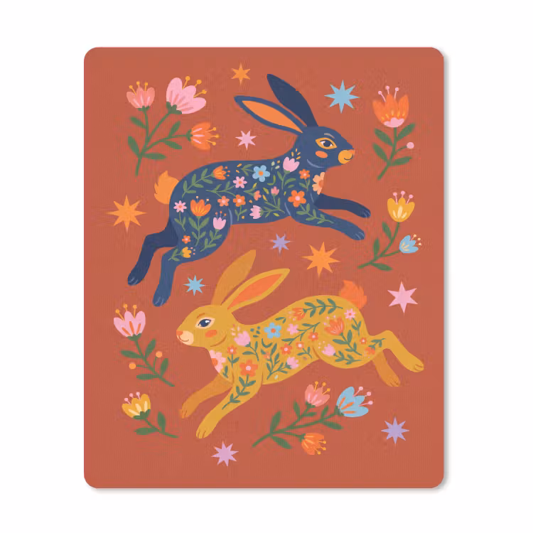 Muismat - Konijn - Bloemen - Folk Art - Kleurrijk - Dieren — 1