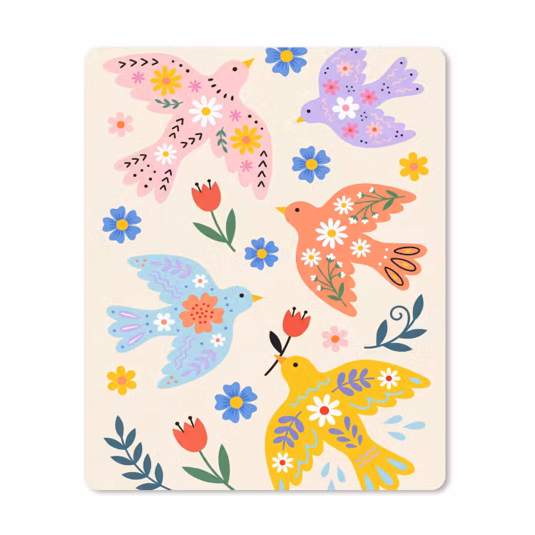Muismat - Vogel - Bloemen - Folk - Kleurrijk - Dieren — 1