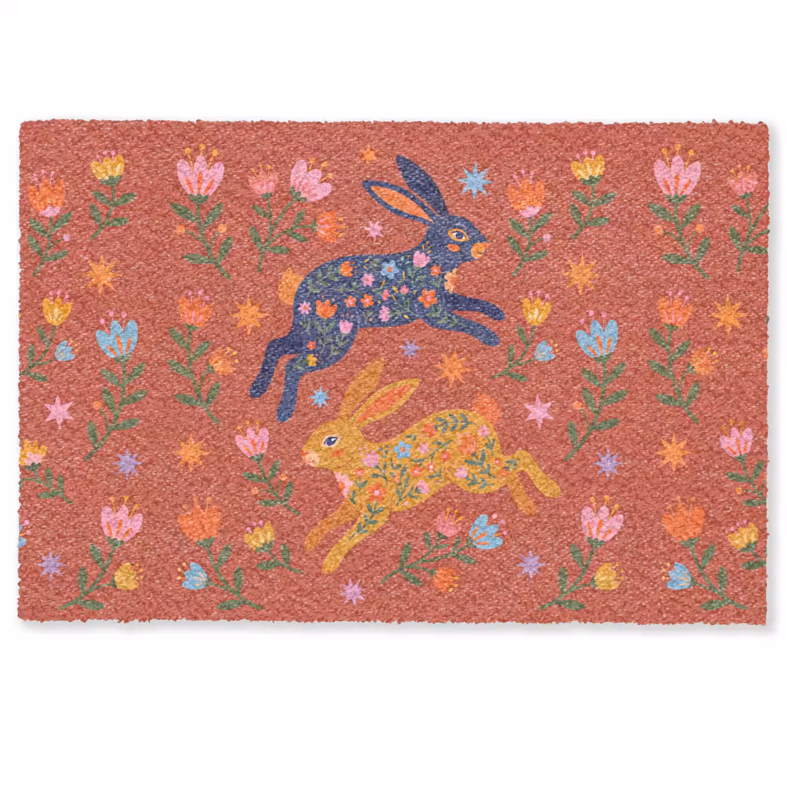 Deurmat - Konijn - Bloemen - Folk Art - Kleurrijk - Dieren — 1