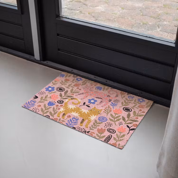 Deurmat - Kat - Bloemen - Dieren - Modern - Roze — 2