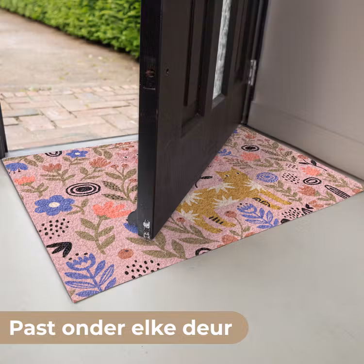 Deurmat - Kat - Bloemen - Dieren - Modern - Roze — 7
