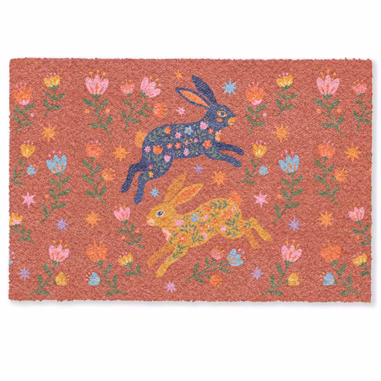 Deurmat - Konijn - Bloemen - Folk Art - Kleurrijk - Dieren — 1
