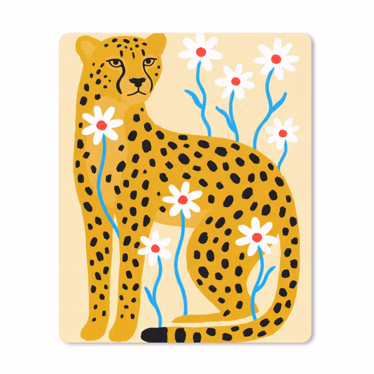 Muismat - Dieren - Jachtluipaard - Bloemen - Modern - Geel — 1