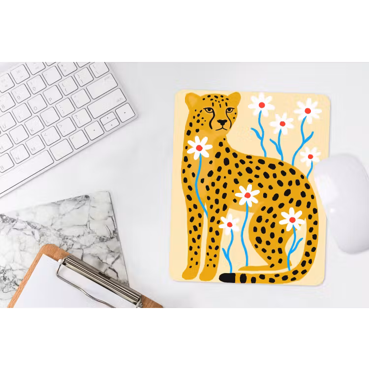 Muismat - Dieren - Jachtluipaard - Bloemen - Modern - Geel — 4
