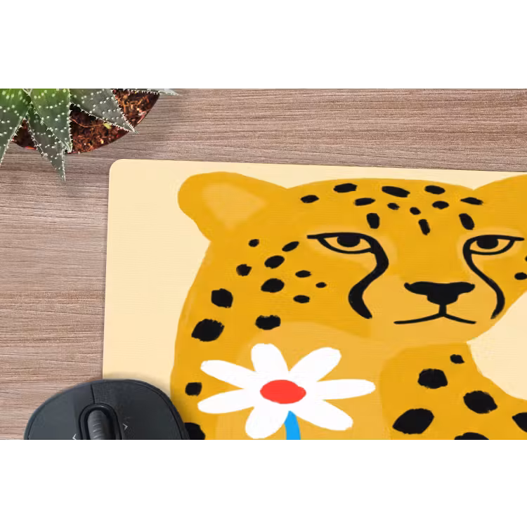 Muismat - Dieren - Jachtluipaard - Bloemen - Modern - Geel — 5