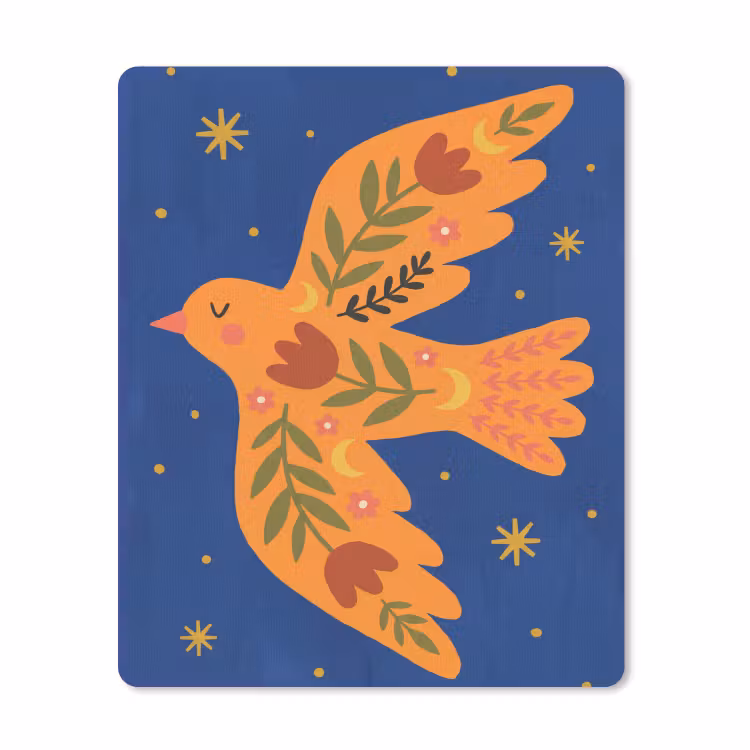 Muismat - Vogel - Bloemen - Decoratief - Oranje - Blauw — 1